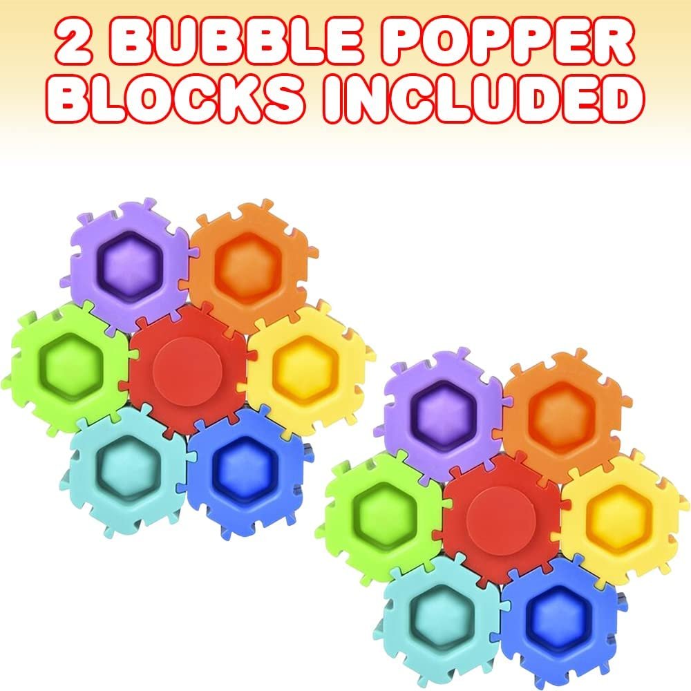 Bubble Popper Blocks, Set of 2, Sensory Toys for Kids That You Can Pop, Build, and Spin, 7-Piece Pop It Fidget Toys for Kids, Great as Fidget Party Favors and Goodie Bag Fillers