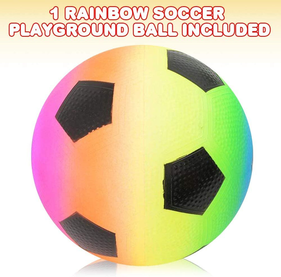 Rainbow Soccer Playground Ball for Kids, Bouncy 9" Kick Ball for Backyard, Park, and Beach Outdoor Fun, Beautiful Colors, Durable Outside Play Toys for Boys and Girls - Sold Deflated