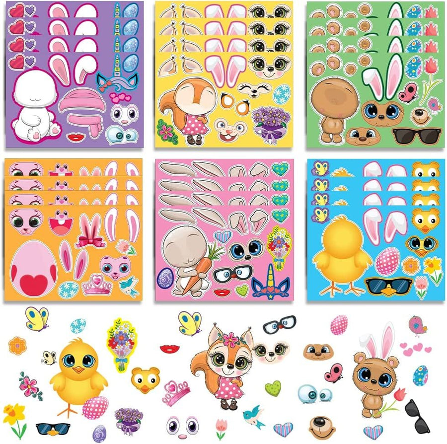 Easter Make Your Own Stickers, Bulk Easter Stickers for Kids, 96 Sticker Sheets with 6 Designs, Easter Basket Stuffers, Easter Egg Stickers and Bunny Stickers, Easter Crafts for Kids