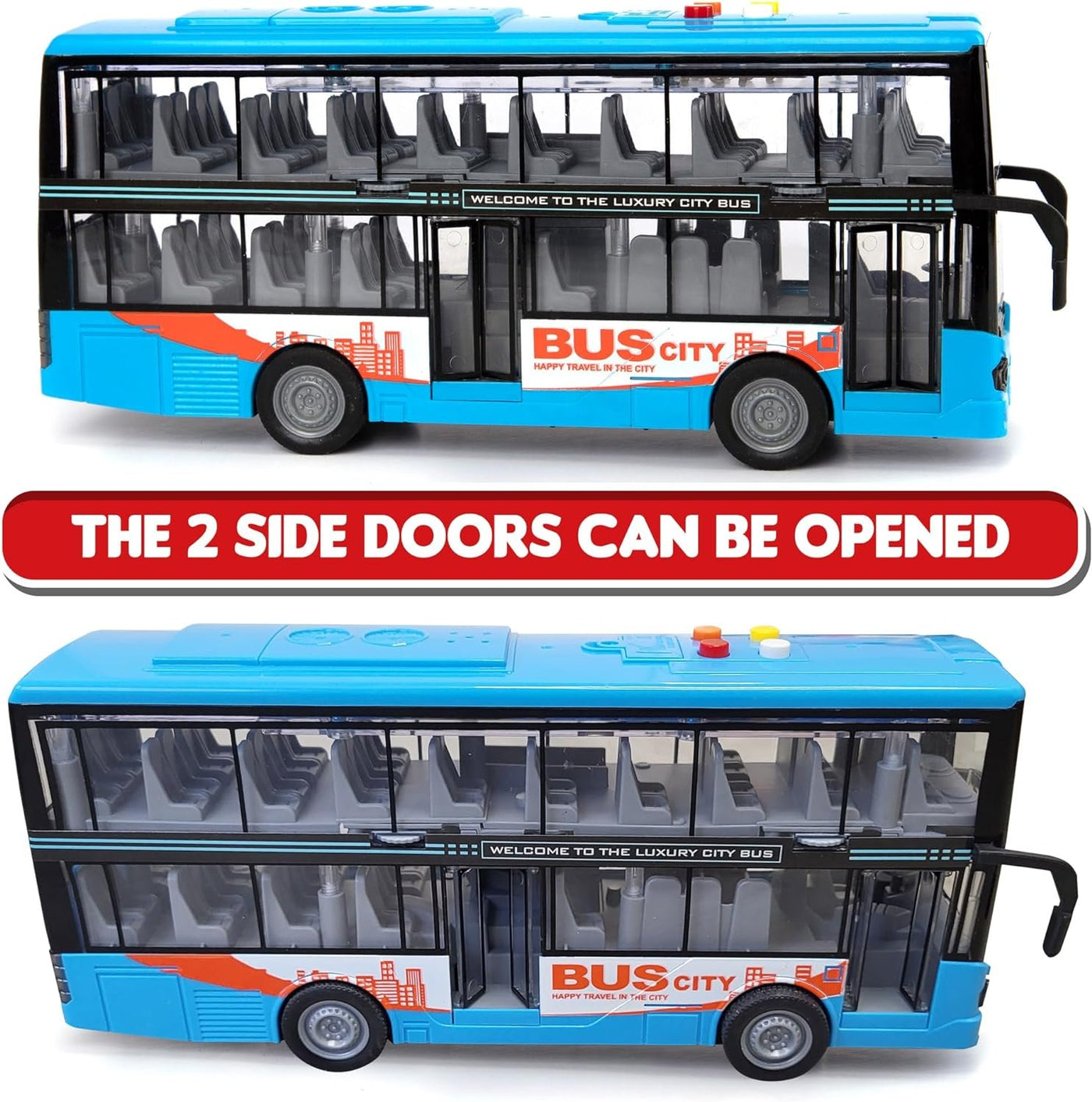 Die Cast Double Decker Bus Toy with Lights & Sounds - Friction Powered ...