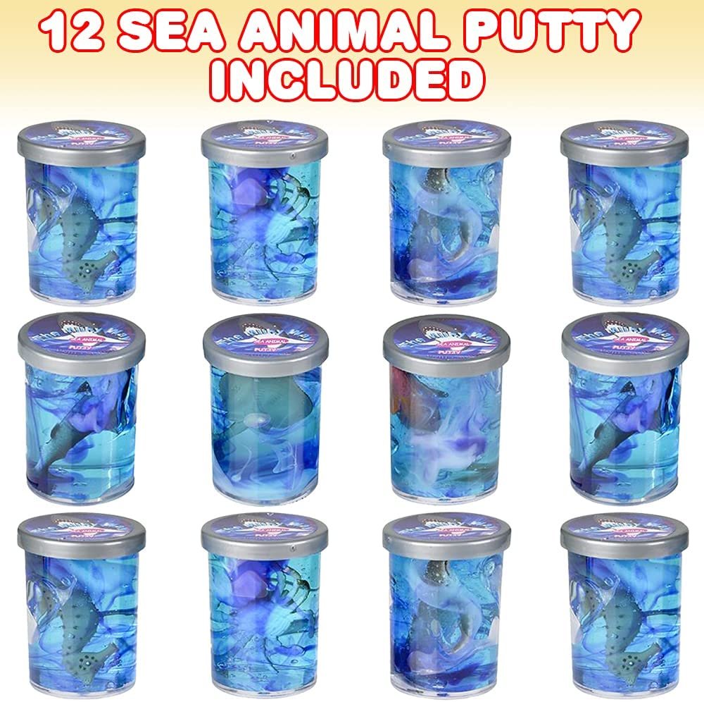 Sea Animal Putty Tubs, Set of 12, Containers of Fun Slime with Aquatic Toys Inside, Fidgeting Toys for Kids and Adults, Sensory Toys for Autism, Squeeze Toys for Children