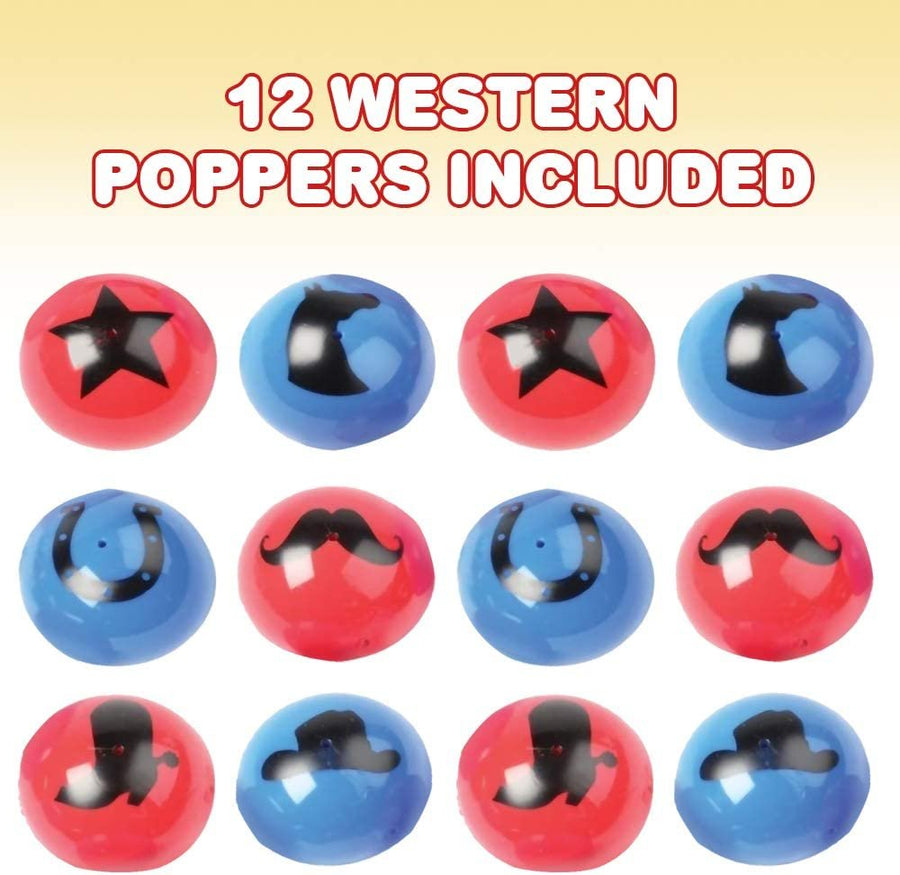 Western Poppers, Set of 12, Pop-Up Half Ball Toys in Assorted Colors and Designs, Old School Retro 90s Toys for Kids, Birthday Party Favors, Goodie Bag Fillers for Boys and Girls