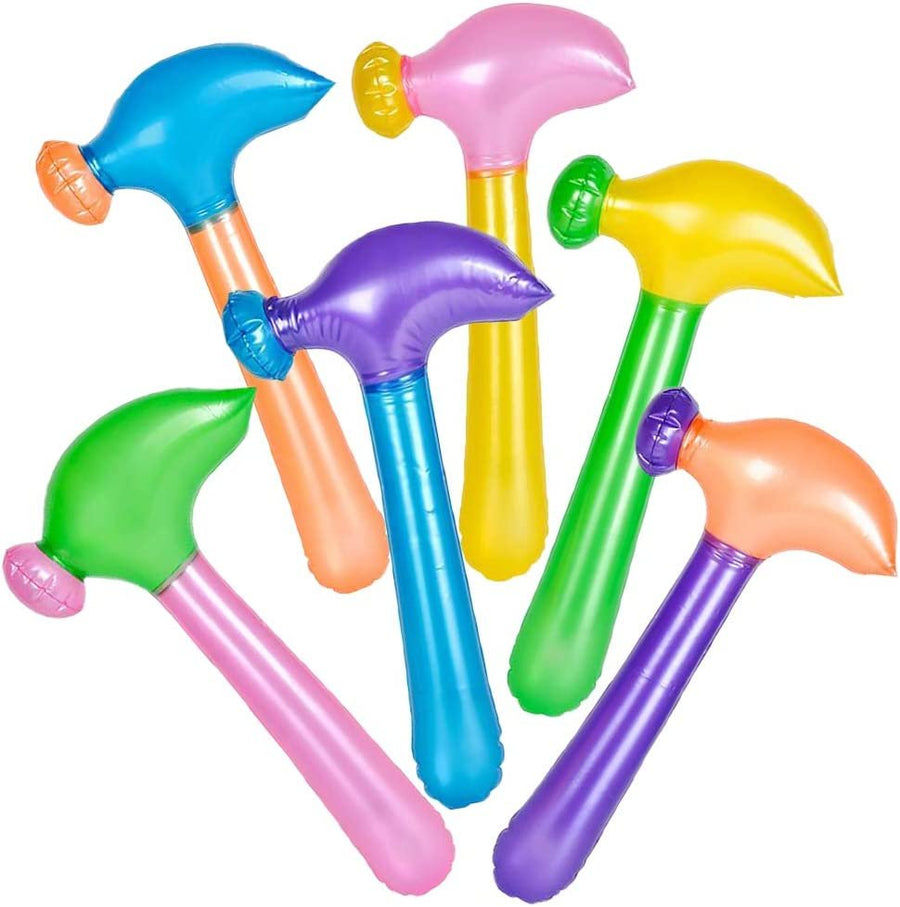 Neon Hammer Inflates, Set of 12, Fun Multicolored Inflatable Toys for Kids, Colorful Construction Birthday Party Decorations and Favors, Durable Pool and Bathtub Toys for Boys and Girls