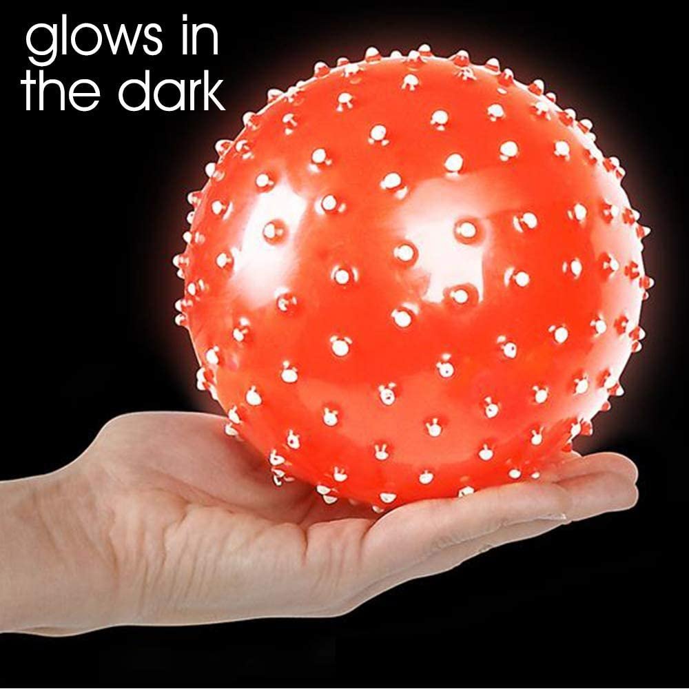 Glow in The Dark Knobby Balls, Pack of 5, Fidget Sensory Toys for Kids, 5" Spiky Sensory Balls in Assorted Colors, Birthday Party Favors, Treasure Box Prizes- Sold Deflated