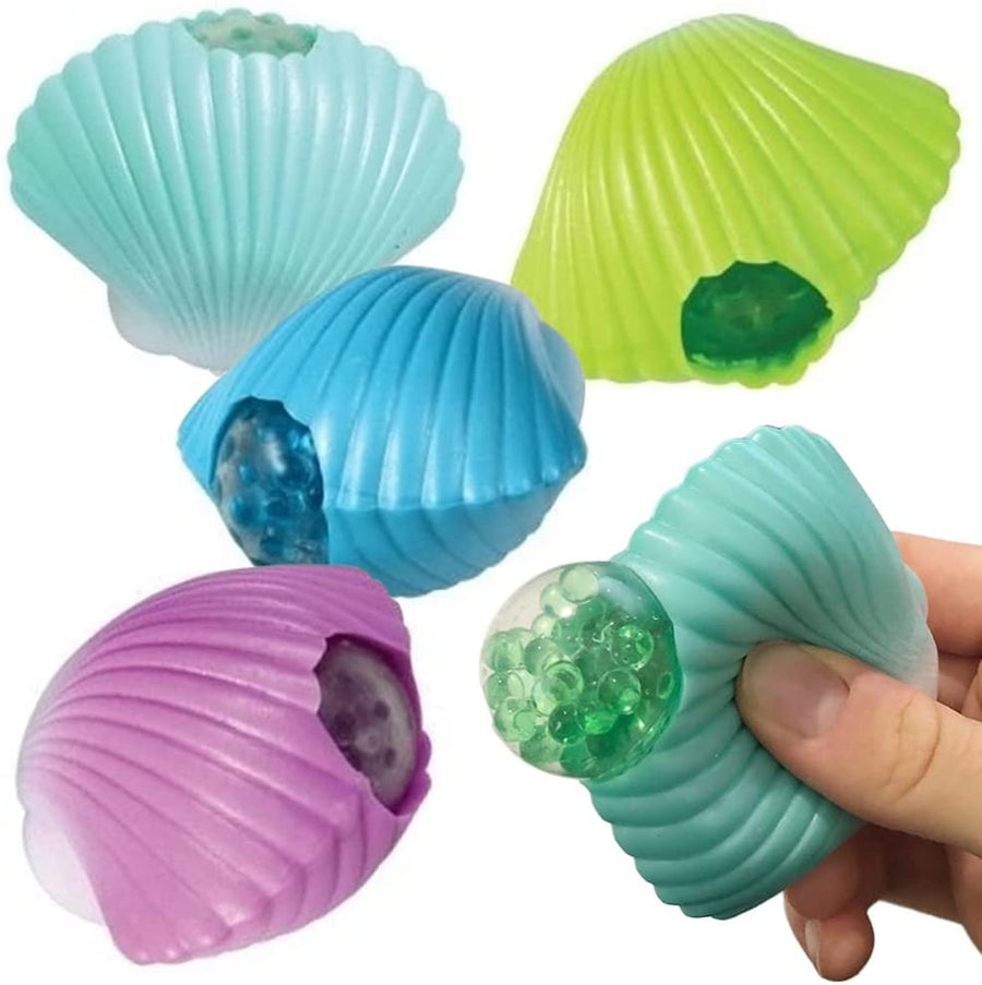 Sea Shell Squeeze Balls, Set of 4, Cute Squeezy Toys with Water Beads, Stress Relief Sensory Toys for Boys and Girls, Fun Birthday Party Favors, Goodie Bag Fillers for Kids