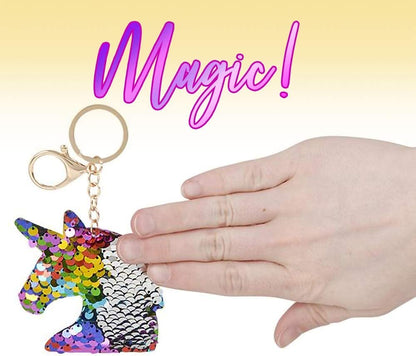 ArtCreativity Unicorn Keychains, Pack of 6, Color Changing Double-Sided Stuffed Animal Plush Key Chain Charms for Backpacks, Purses, Luggage, Unicorn Birthday Party Favors for Kids