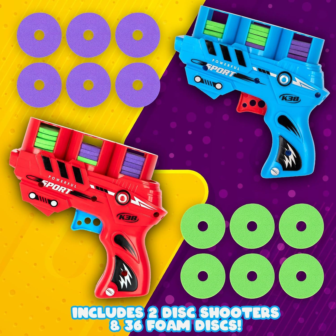 Foam Disc Launcher, Set of 2 Disk Shooter Toy Guns with 2 Guns and 36 ...