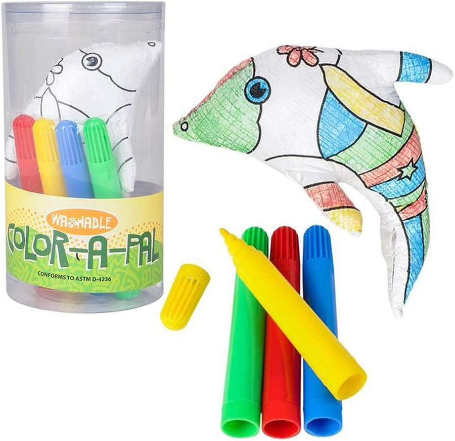 Dolphin Color-A-Pal, Art Activity Set for Kids with 1 Dolphin Stuffed Toy and 4 Washable Magic Markers, Teaches Colors and Improves Creativity, Best Coloring Art Gift for Boys & Girls