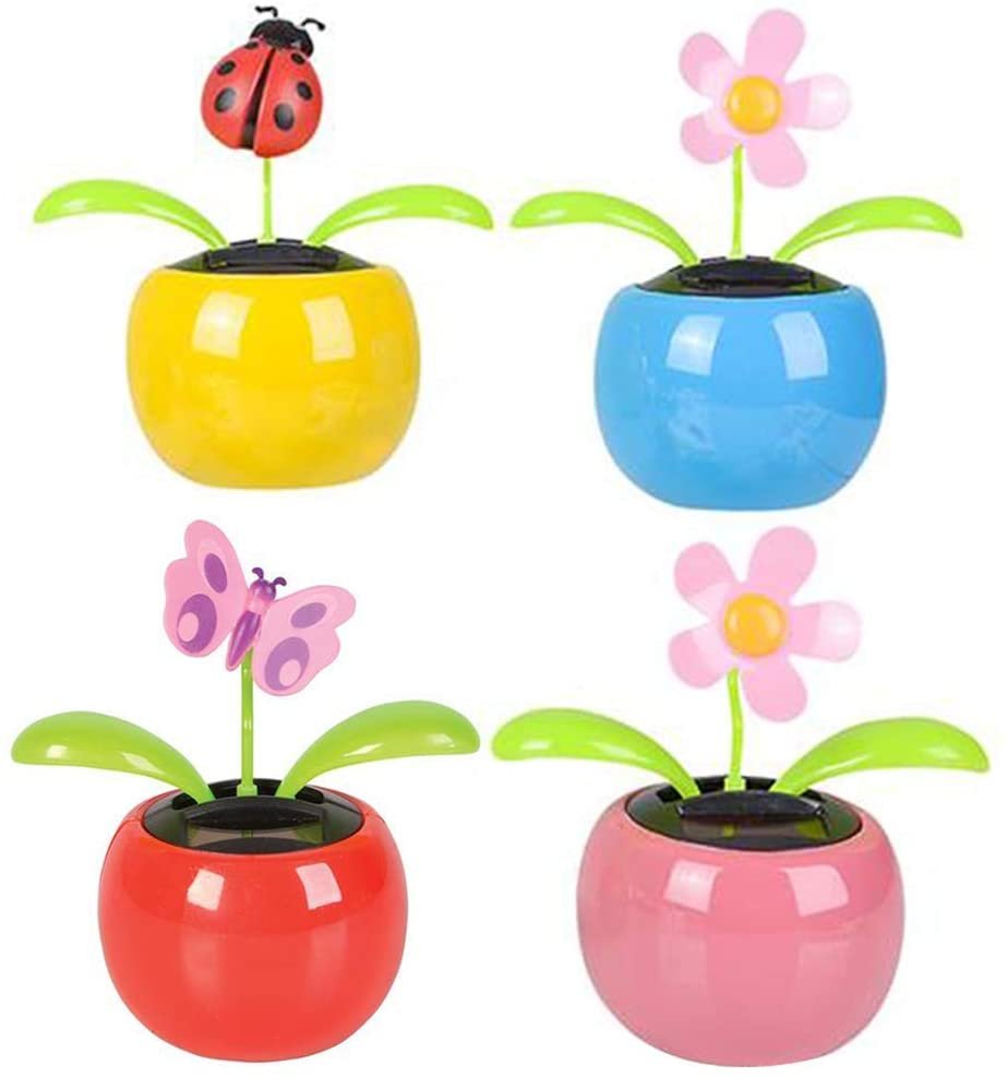 ArtCreativity Solar Toys for Kids, Set of 4, Solar Powered Dancing Flower Toys with Adhesive Stickers, Colorful Assorted Designs, Cute Window and Car Dashboard Decorations, Kids Party Favors