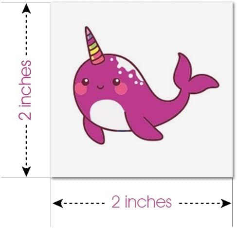 ArtCreativity Narwhal Temporary Tattoos for Kids - Bulk Pack of 144 in Assorted Colors, Non-Toxic 2 Inch Narwhal Tats, Birthday Party Favors, Goodie Bag Fillers, Non-Candy Halloween Treats