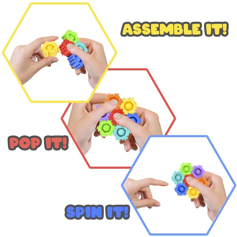 Bubble Popper Blocks, Set of 2, Sensory Toys for Kids That You Can Pop, Build, and Spin, 7-Piece Pop It Fidget Toys for Kids, Great as Fidget Party Favors and Goodie Bag Fillers