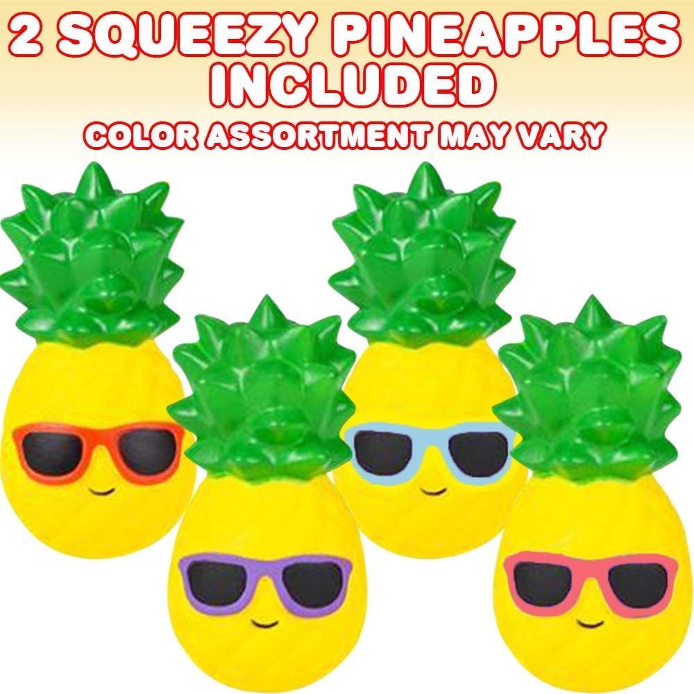 Squeezy Pineapple for Kids, Set of 2, Super Soft Slow Rising Squeeze Toys, Stress Relief Sensory Toys for Children, Best Party Favors, Goody Bag Fillers for Girls and Boys