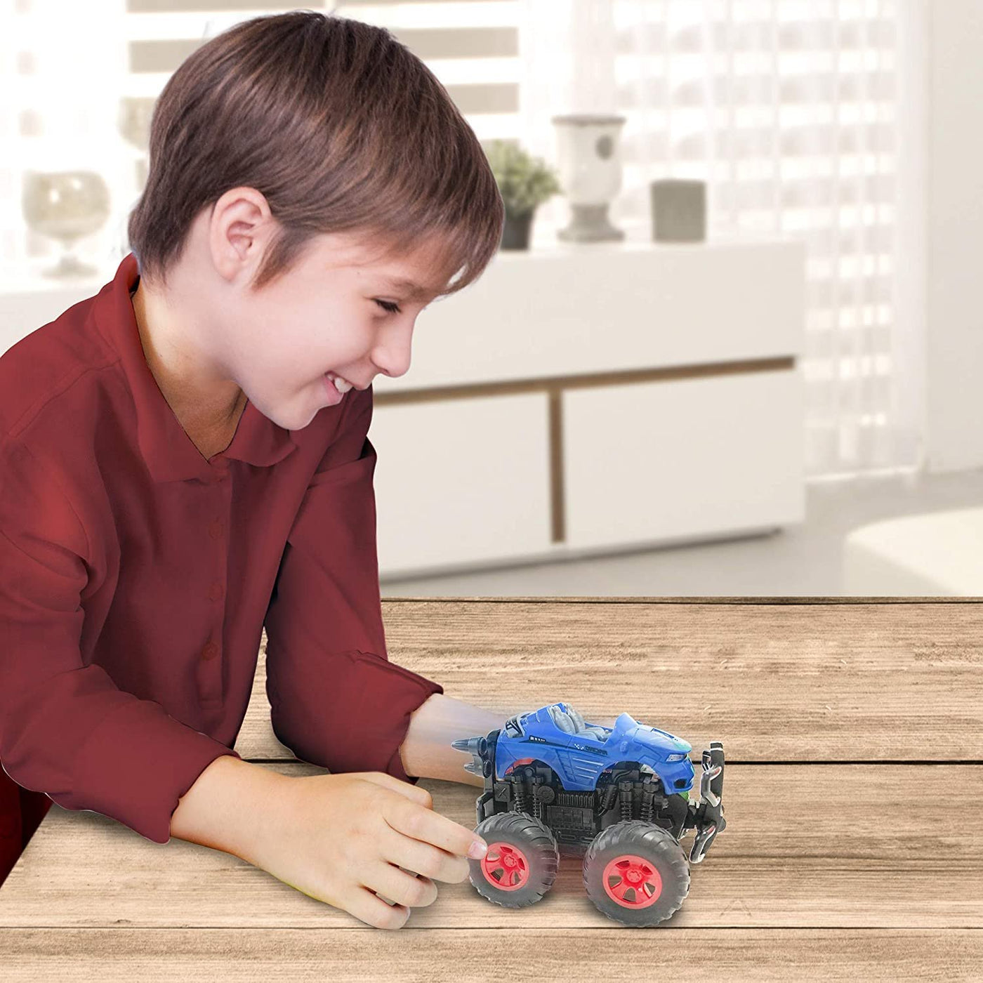 Blue Monster Car for Boys and Girls, Friction Powered Push n Go Monster Toy Car for Kids, Cool and Realistic Design with Big Wheels, Best Birthday Gift for Children Ages 3+