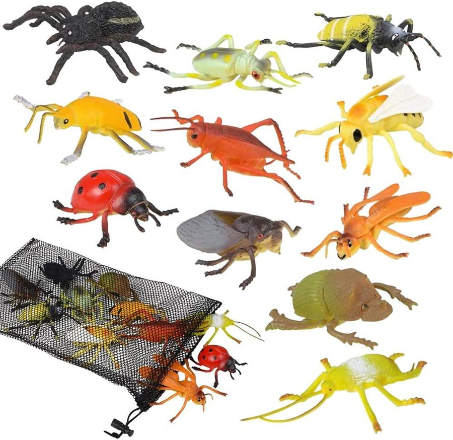 Insect Figures Assortment in Mesh Bag, Pack of 11 Insect Figurines in Assorted Designs, Bath Water Toys for Kids, Party Décor, Party Favors for Boys and Girls