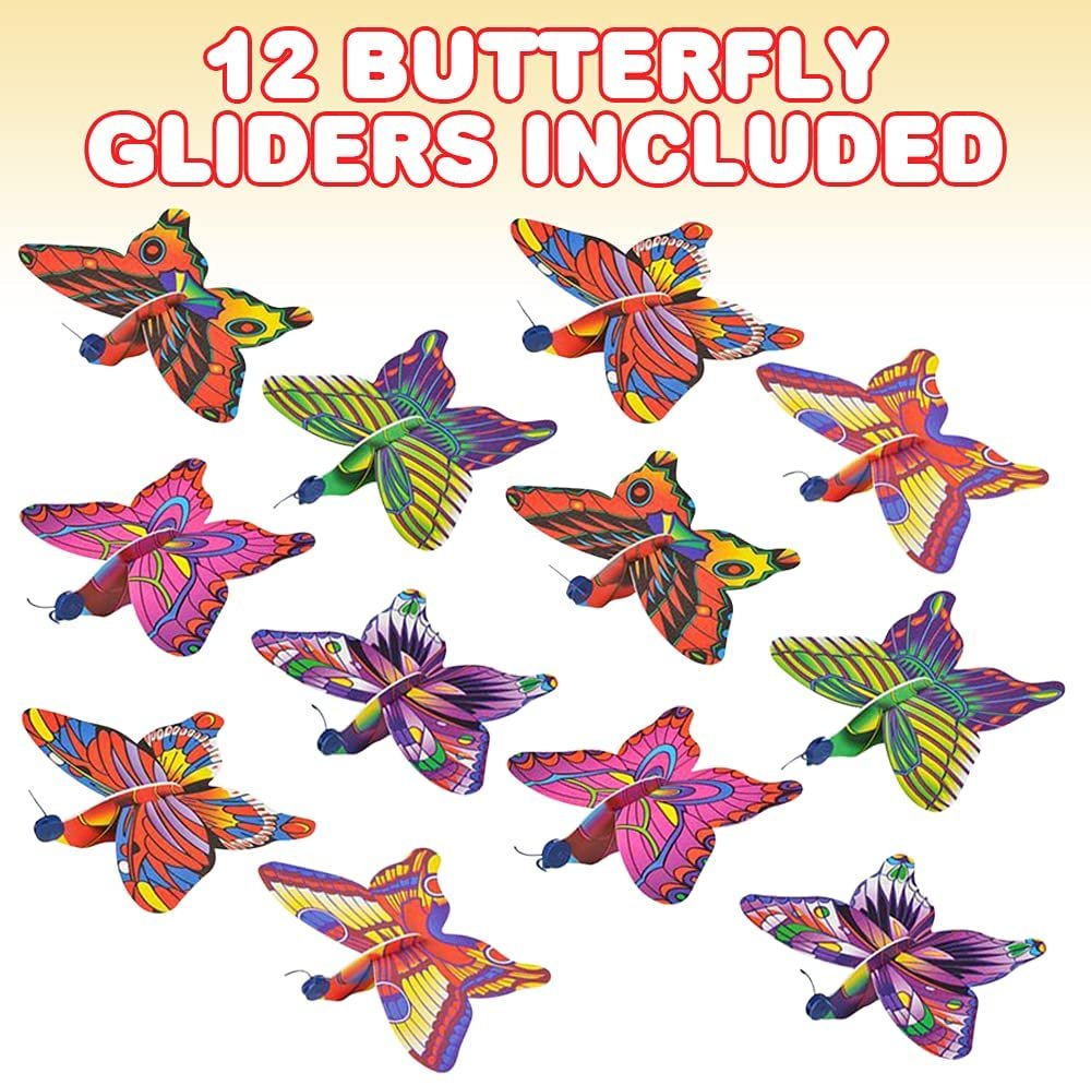 Foam Butterfly Gliders for Kids, Set of 12, Kids’ Flying Toys in Assorted Designs, Outdoor Toys for Boys and Girls, Princess Party Favors, Goody Bag Fillers, Classroom Teacher Rewards