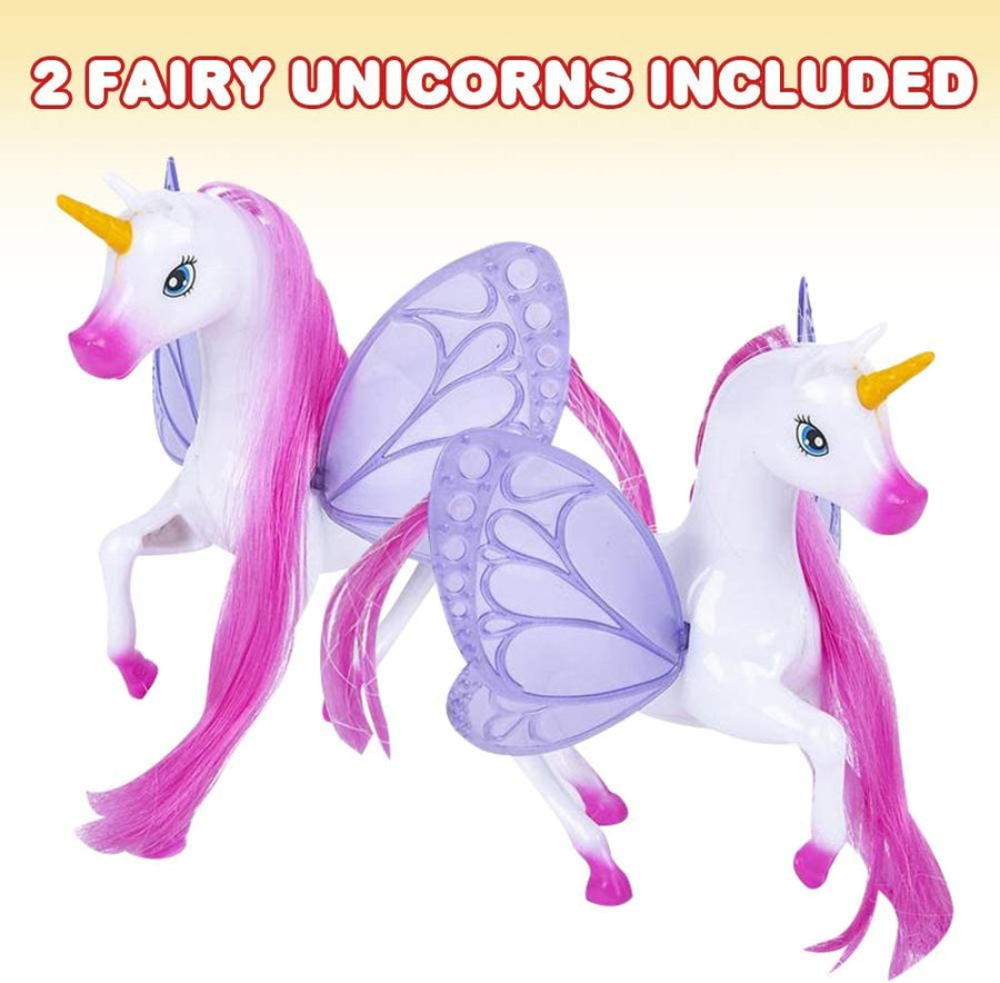 Fairy Unicorn Set for Girls, Set of 2 Unicorns with Purple Moveable Wings for Imaginative Play, Cute Unicorn Gifts, Princess Theme Party Favors, Beautiful Room or Birthday Party Décor