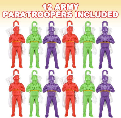 ArtCreativity Mini Paratroopers with Parachutes, Pack of 12, Vinyl Parachute Men Toy in Assorted Colors, Durable Plastic Army Guys Playset, Fun Parachute Party Favors for Boys and Girls
