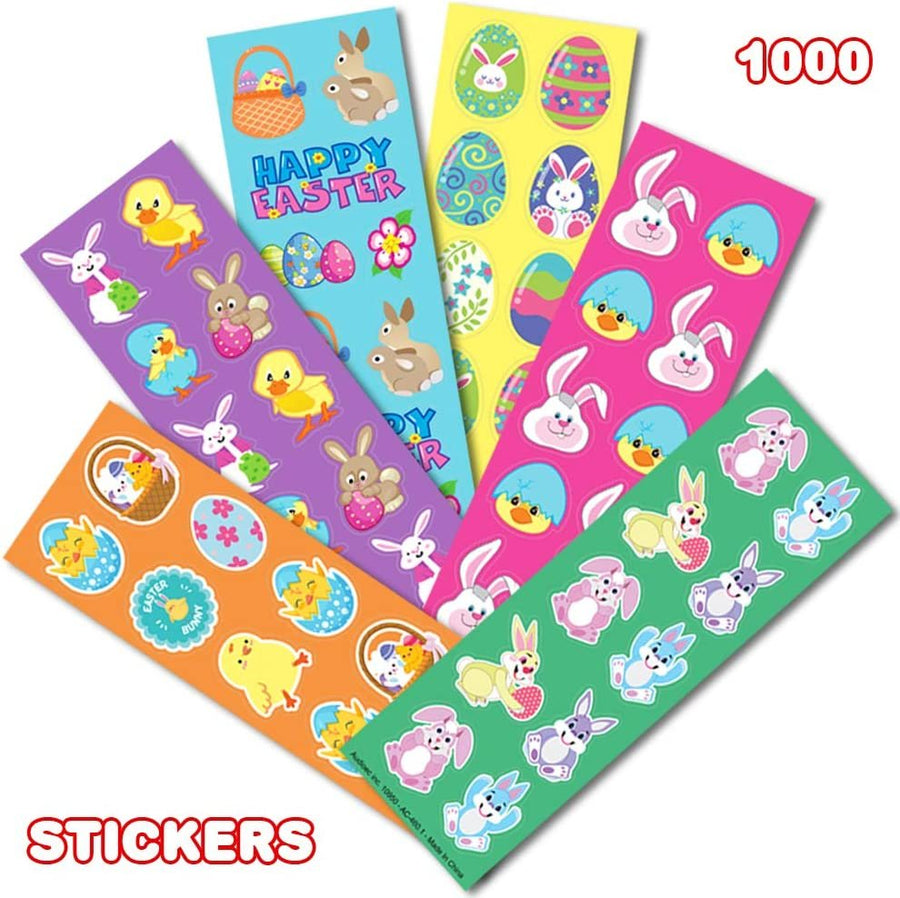 Assorted Easter Stickers for Kids - 100 Sheets with Over 1000 Stickers - Assorted Vibrant Colors and Designs - Cute Surprise Toys, Egg Hunt Supplies, Party Favors for Boys and Girls