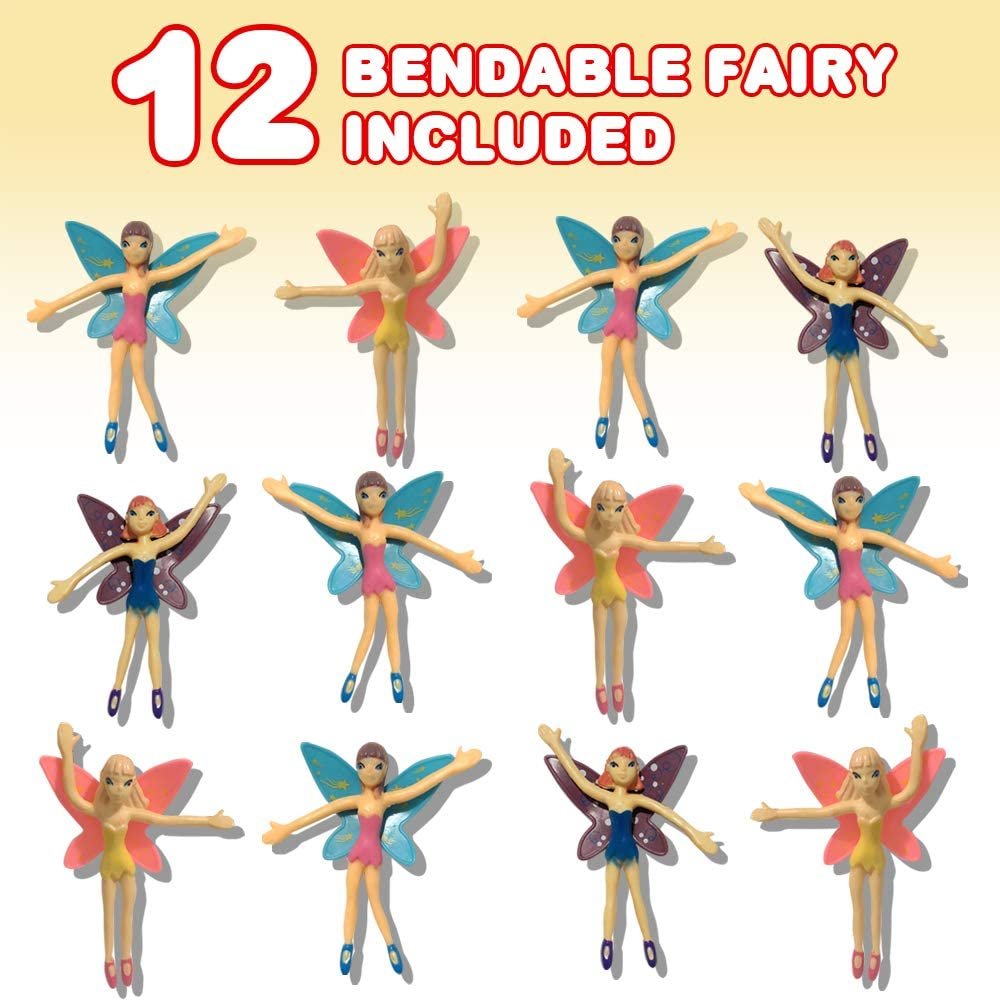 Bendable Fairy, Set of 12 Flexible Fairy Princesses, Birthday Party Favors for Boys and Girls, Stress Relief Fidget Toys for Kids and Adults, Goody Bag Stuffers, Piñata Fillers