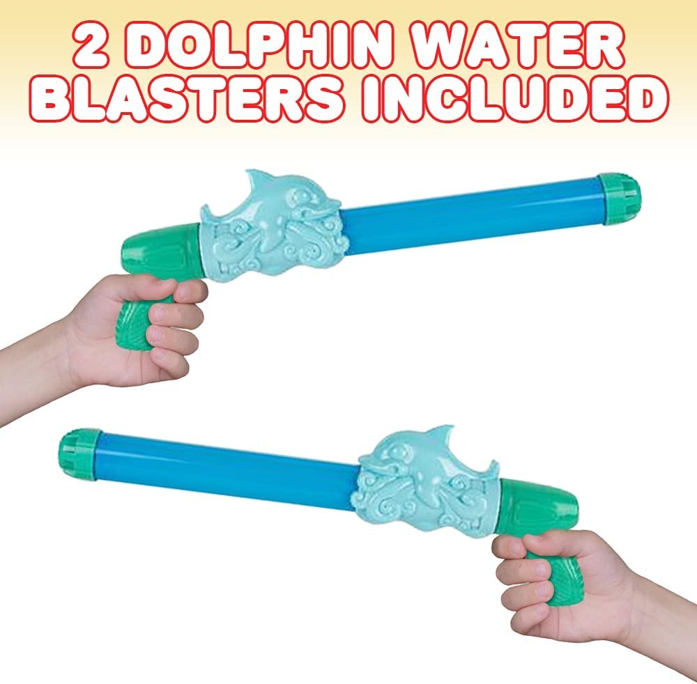 ArtCreativity Dolphin Water Blasters for Kids, Set of 2, 17.5 Inch Pump Action Water Squirter Toys for Swimming Pool, Beach, and Outdoor Summer Fun, Cool Birthday Party Favors for Boys and Girls
