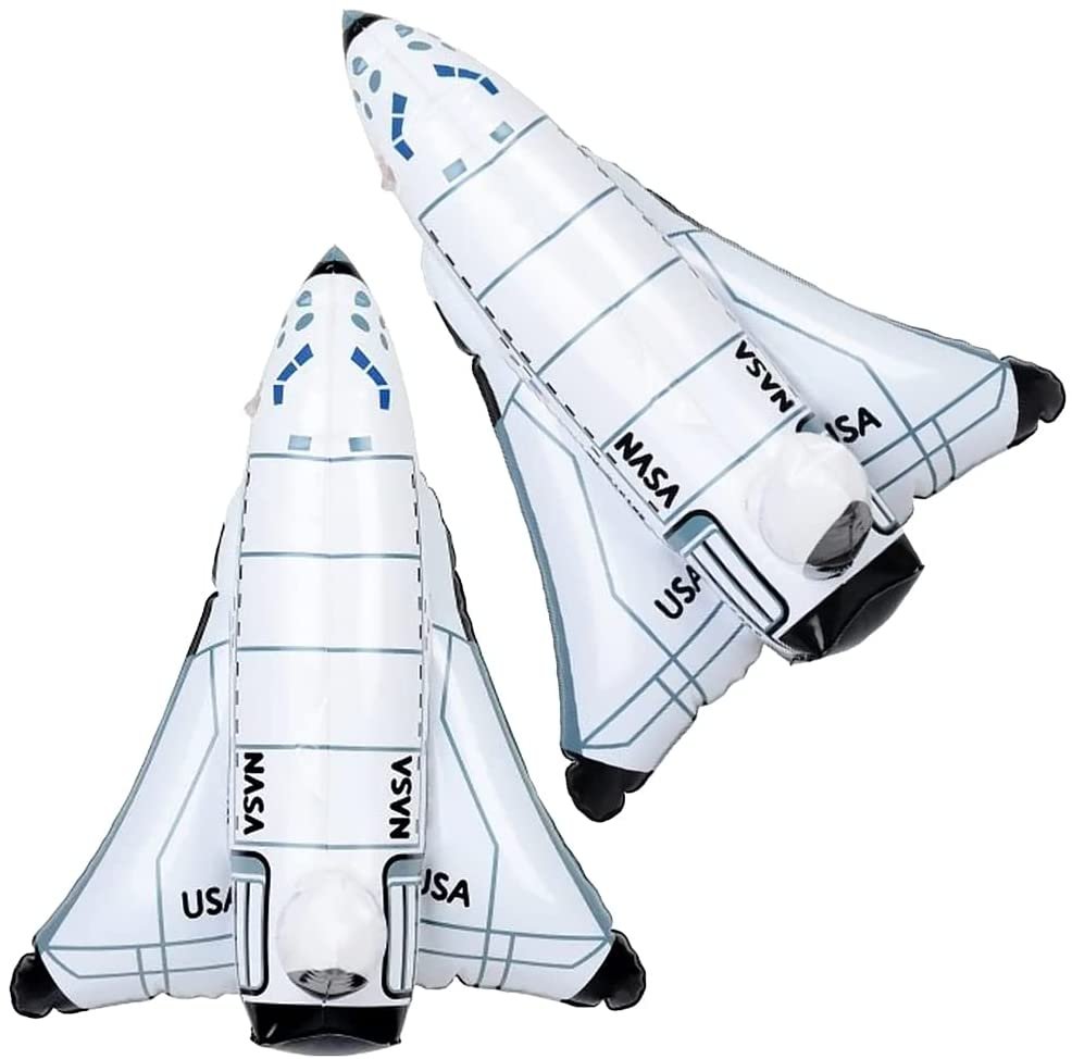Space Shuttle Inflates, Set of 2, Inflatable Astronaut Toys for Kids, Decorations for Outer Space Themed Parties, 14" Long Party Inflates, Fun Pretend Play Accessories