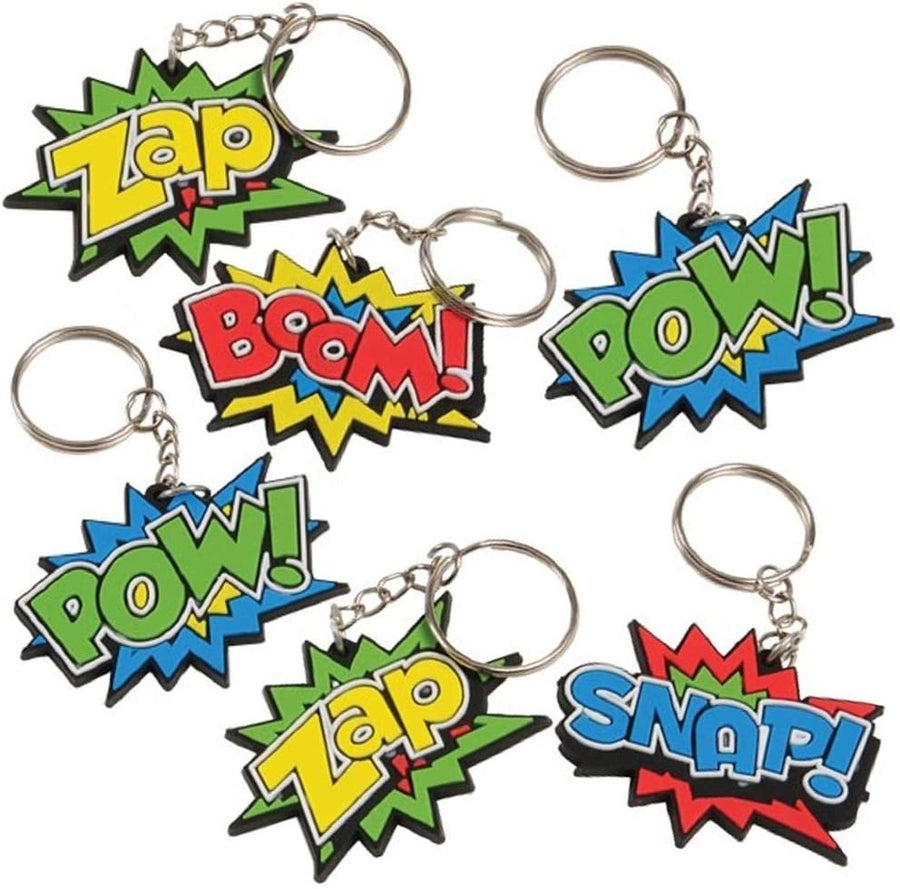 Superhero Keychains, Pack of 12, Super Hero Party Favors, Birthday Party Supplies, Goodie Bag Fillers, Prize for Boys and Girls