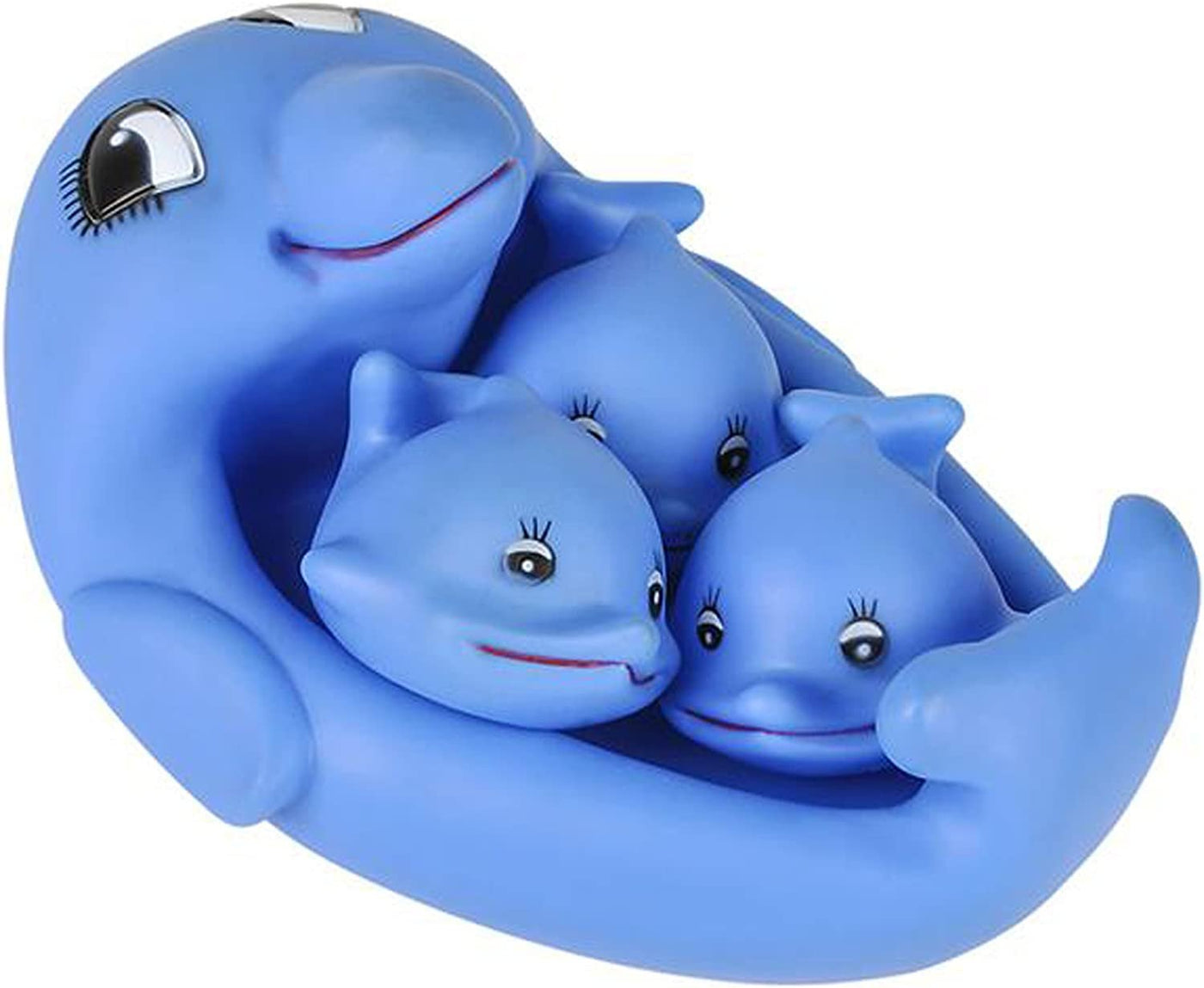Floating Dolphin Bath Play Set - 4 Piece Fun Water Bathtub Toys for Kids - Non Toxic Playing Kit for Tub, Pool, Beach - Great Gift Idea for Boys, Girls, Toddlers, Babies - Blue