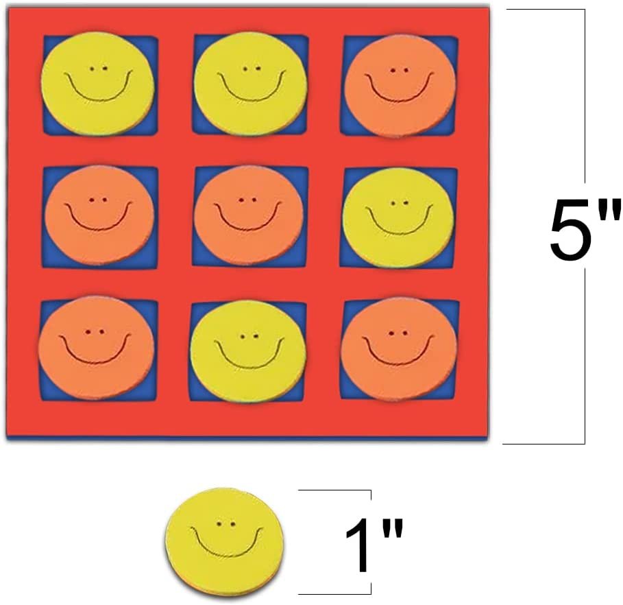 Gamie Foam Smile Face Tic-Tac-Toe Mini Board Games for Kids, Set of 12, 5” x 5’” Foam Boards and Tokens, Birthday Party Favors, Goodie Bag Fillers, Classroom Prizes