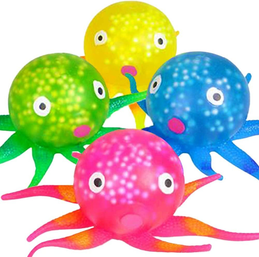 Squeeze Jelly Octopus, Set of 4, Stress Relief Toys for Kids and Adults, Underwater Party Supplies, Fun Aquatic Birthday Party Favors, Relaxing Sensory Toys for Autism, 4 Colors