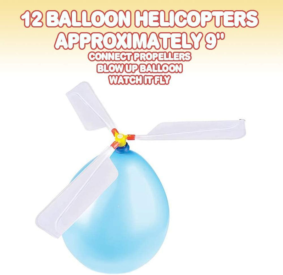 Balloon Helicopters Set - Pack of 12 - Approximately 9"es - Colorful Fun Fly Toys for Indoors or Outdoors - Great Birthday Party Favors, Goodie Bag Fillers, Gift Idea for Boys and Girls