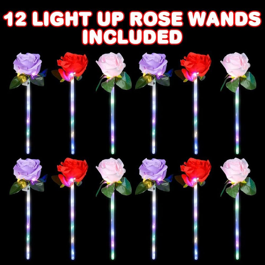 ArtCreativity Light Up Rose Wands for Kids, Set of 12, LED Rose Wand Set with Multiple Colors, Light Up Party Favors and Rose Party Decorations, 14 Inch Tall LED Wands for Kids and Adults
