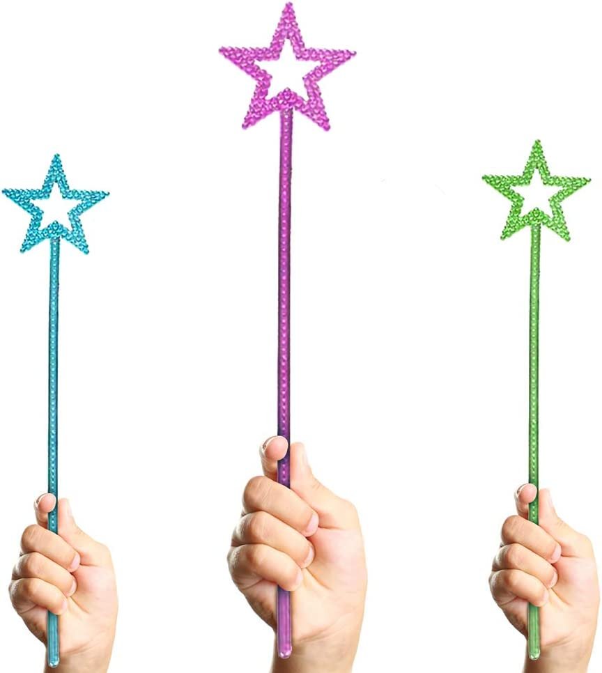 Metallic Star Princess Wands for Kids - Pack of 12 - Magic Fairy Wands in 3 Vibrant Colors, Princess Party Birthday Favors, Costume Accessories for Boys and Girls, 14"