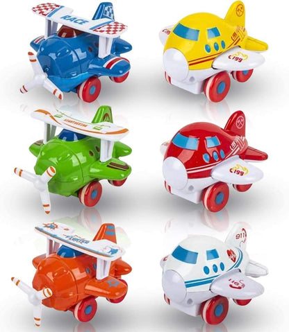 ArtCreativity Chunky Friction Airplane Toys for Kids, Set of 6, Push n Go Plane Toys with Moving Propellers and Wings, Aviation Party Favors for Boys and Girls, Pretend Play Gifts, Assorted Designs