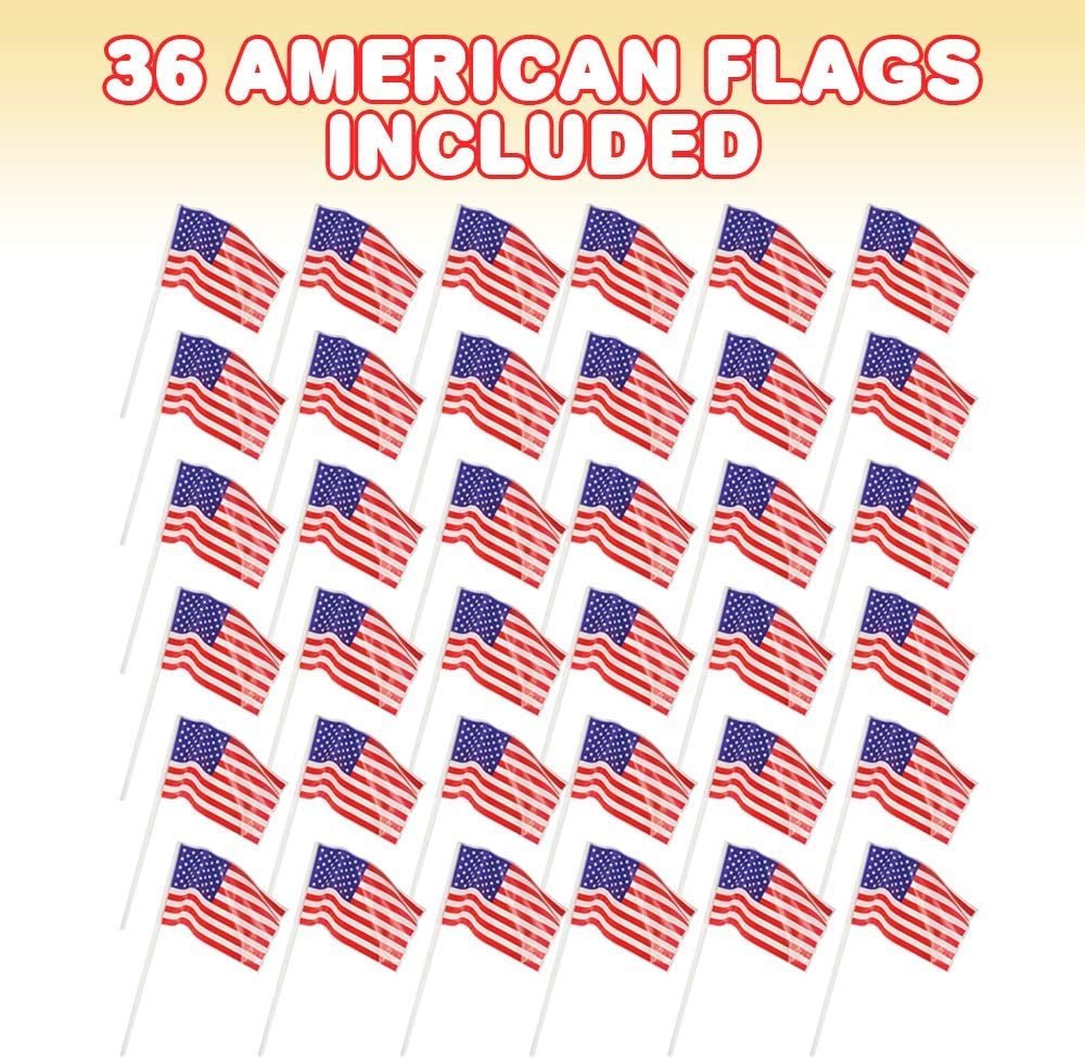 Small Plastic American Flags on Stick - Pack of 36 - Weather Resistant Plastic Indoor and Outdoor US Flags, USA Flags for Veterans Day, 4th of July Decorations, Patriotic Party Décor