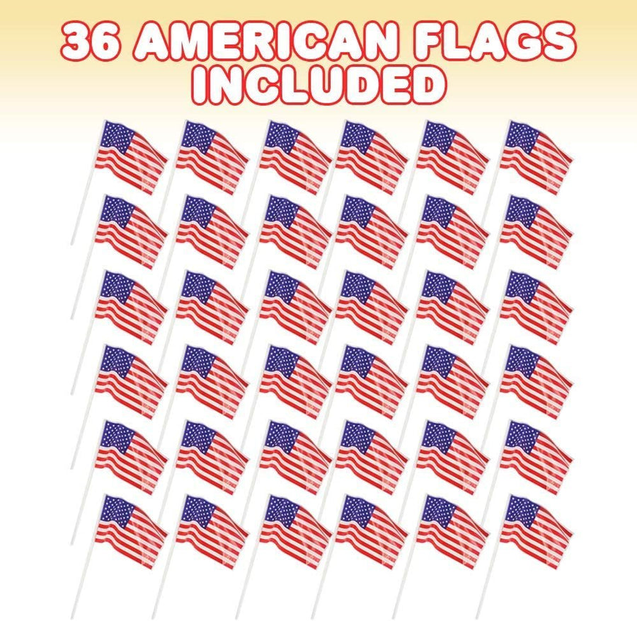 Small Plastic American Flags on Stick - Pack of 36 - Weather Resistant Plastic Indoor and Outdoor US Flags, USA Flags for Veterans Day, 4th of July Decorations, Patriotic Party Décor