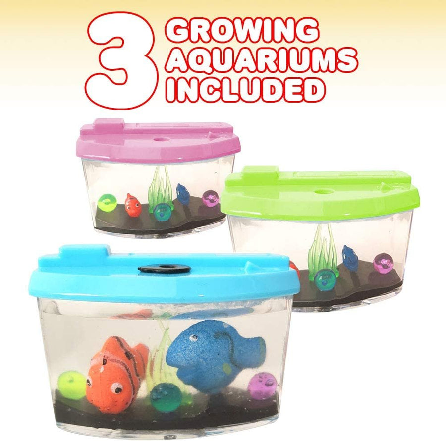 3" Growing Aquarium Toy for Kids - Set of 3 - Fish Grow 5X Bigger in Water - Fun Expanding Animals - Best Gift Idea, Birthday Party Favor for Boys and Girls - Assorted Neon Colors