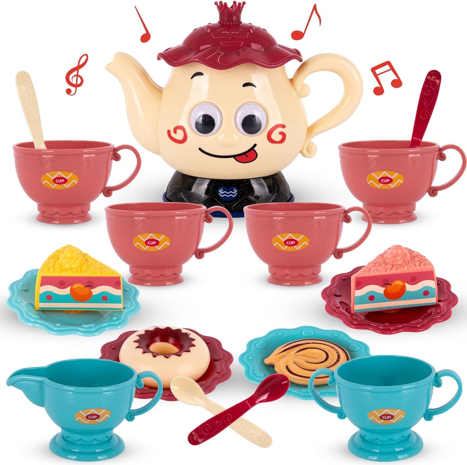 Musical Tea Set for Girls - 19-Piece Girls Tea Party Set -Toddler Tea Set with Motion-Activated Pouring Sound, Music, and Flashing Lights for Kids Ages 2 3 4 5 6