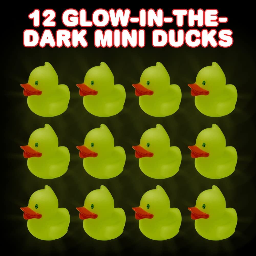 Mini Glow in the Dark Duck Toys, Set of 12, Glow Rubber Ducks for Carnival Duck Pond Game Supplies, Great for Glow in the Dark Decorations and Carnival Party Favors, 1.5"es Tall