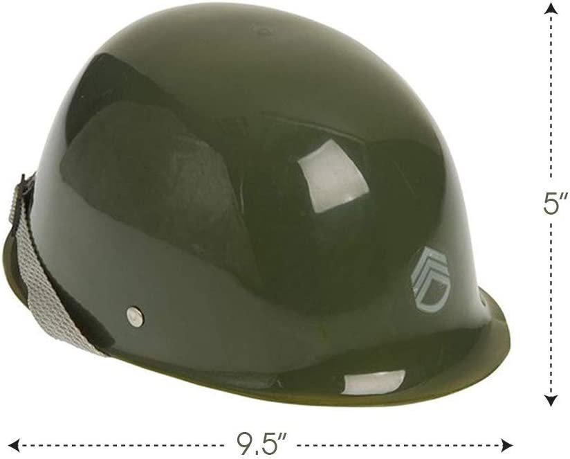 Green Army Helmet, Hard Plastic Military Helmet with Chin Strap for Kids’ Army Costume, Fits Most Kids, Prop for Halloween Costume, Stage Play, Pretend Play, Army Party Favors for Kids