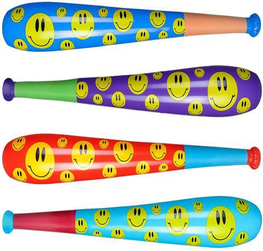 Smile Face Baseball Bat Inflates for Kids, Set of 4, 40" Durable Inflates in Assorted Colors, Cool Sports Birthday Party Favors, Decorations, and Supplies, Carnival Party Prizes