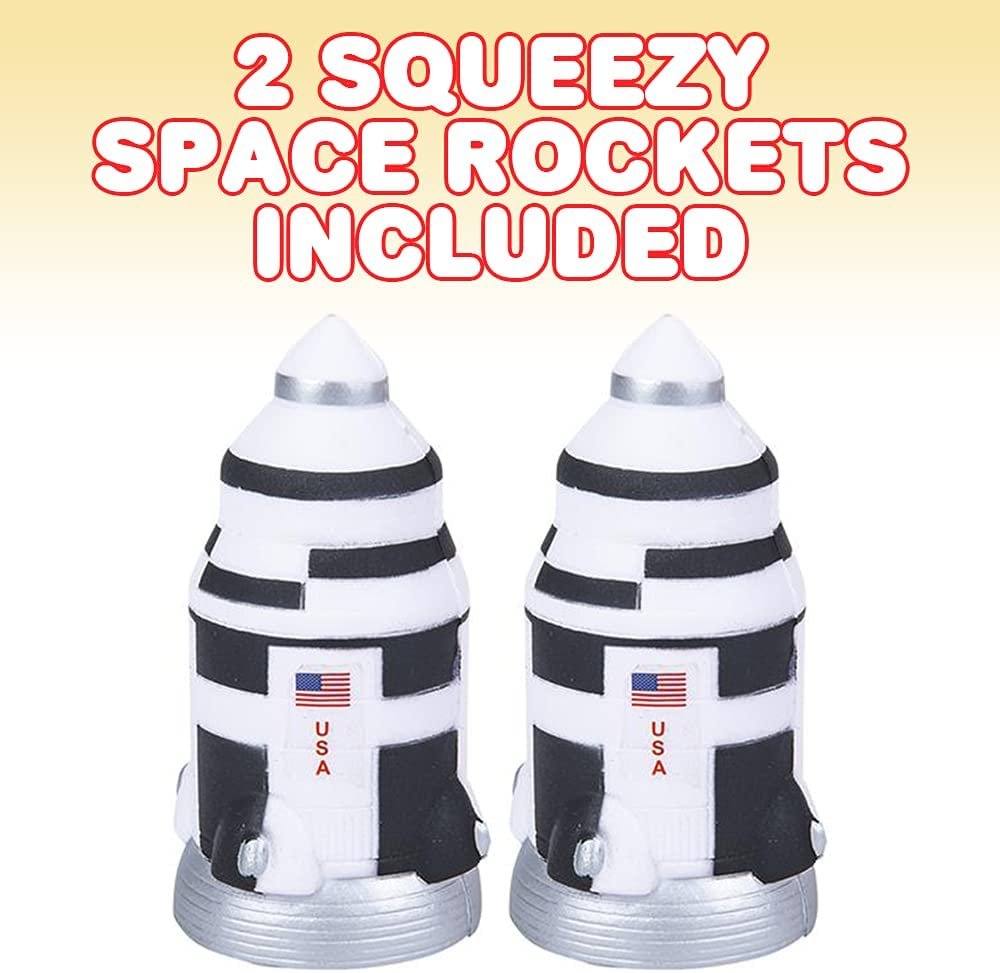 ArtCreativity Squish Space Rocket, Set of 2, Slow Rising Squeezy Space Themed Stress Relief Toys for Kids, 4.5 Inch Squeezable Outer Space NASA Party Favors and Desk Decorations