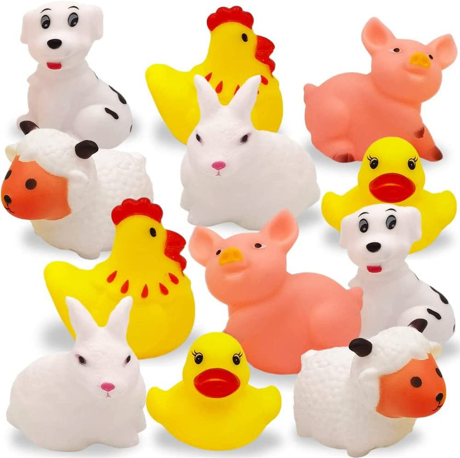 Vinyl Farm Animals, Pack of 12 Assorted Squeezable Toys, Farm Birthday Party Favors for Kids, Fun Bath Tub and Pool Toys for Children, Educational Learning Aids for Boys and Girls