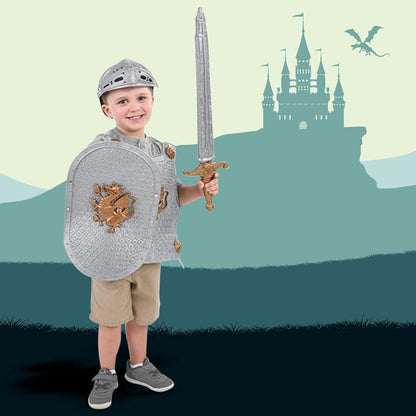 ArtCreativity Knight Set for Kids, Knight Costume for Kids with Sword, Vest, Helmet, and Shield, Halloween Costume for Boys and Girls, Medieval Pretend Play Toys for Children, Gold and Silver