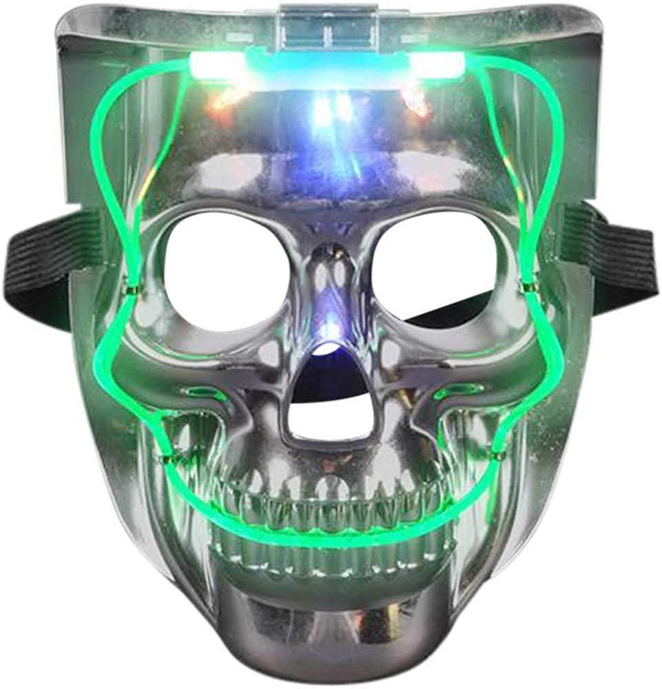 Light-Up Halloween Skull Mask with 6 Flashing Modes, LED Scary Face Mask for Kids, Fun Halloween Costume Accessories, Cool Skeleton Mask with Adjustable Elastic Strap