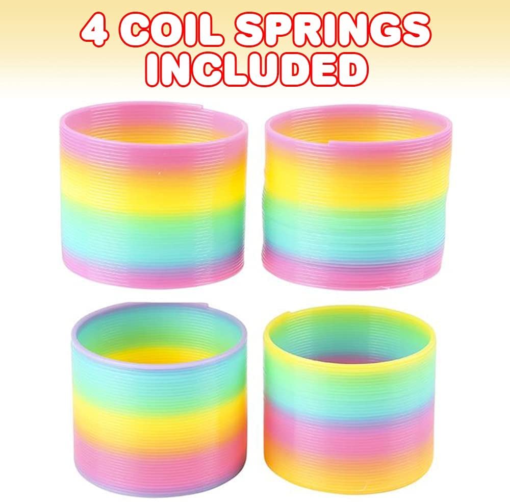 Coil Springs for Kids, Set of 4, Fidget Toys in Rainbow Colors, Great for Desktop Fidgeting, Fun Office Toys for Adults, Classic Birthday Party Favors for Boys and Girls