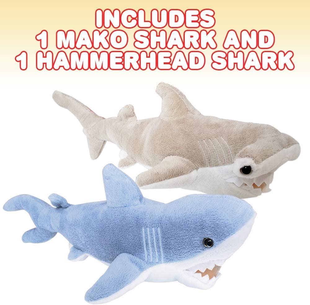 Cozy Plush Shark Set, 15" Soft and Cuddly Mako and Hammerhead Stuffed Animals for Kids, Cute Nursery Décor, Best Gift for Baby Shower, Boys, Girls, Toddler