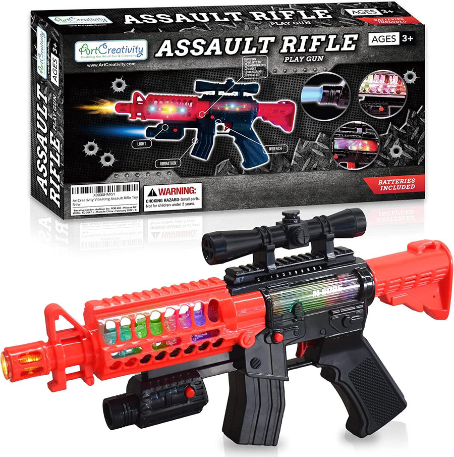 Artcreativty Toy Rifle Vibrating Toy Guns for Boys, 13.25 Inch Light Up Fake Gun with Sounds, Immersive Vibration, and Batteries Included, Military Toy Machine Gun, Toy Guns for Boys 8-12