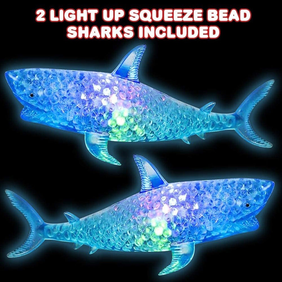 Light Up Squeezy Bead Sharks, Set of 2, Flashing Squeezing Stress Relief Toys Filled with Water Beads, Calming Sensory Toys for Autism, ADHD, Fun Underwater Party Favors for Kids