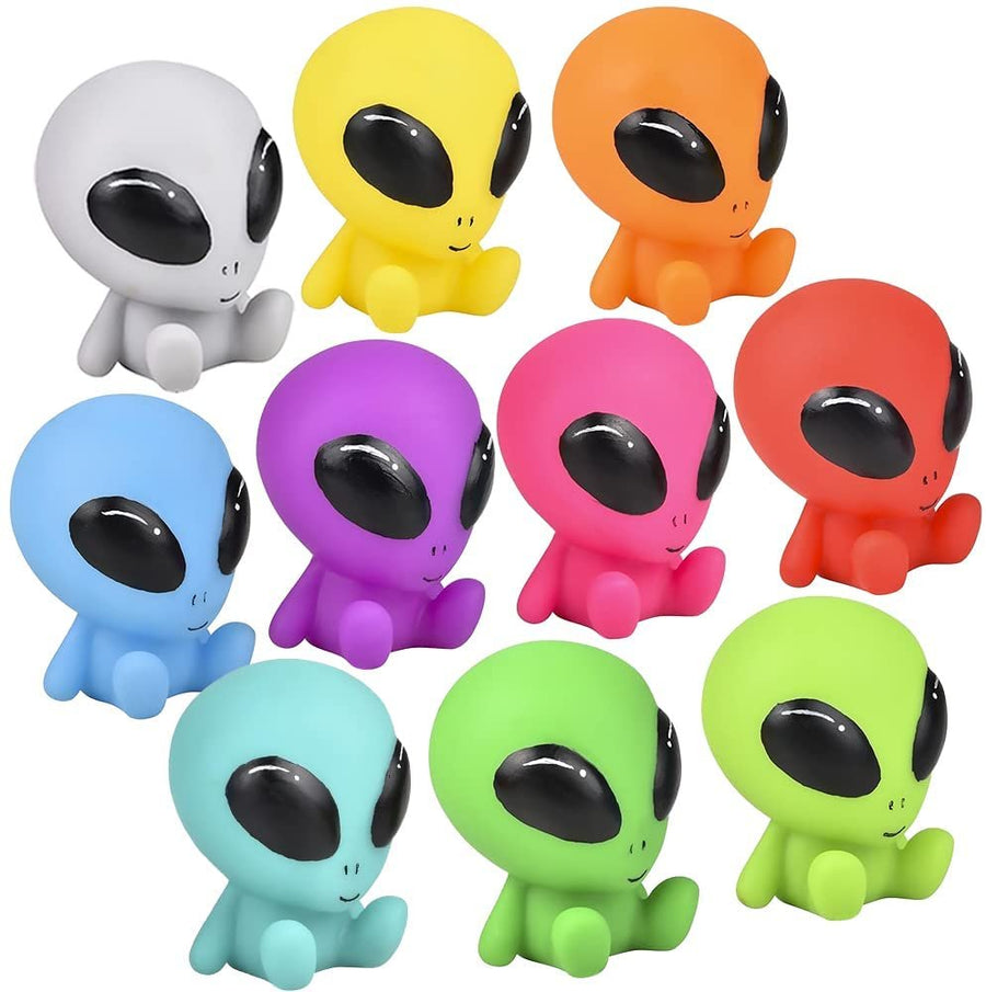 Rubber Galactic Aliens, Set of 10, Alien Toys for Kids in Assorted Colors, Great as Outer Space Party Favors, Bath Toys for Kids, Swimming Pool Toys, and Office Desk Decorations