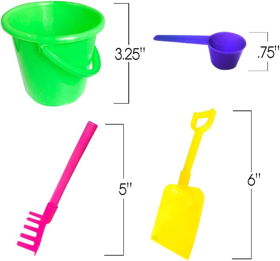 4 PC Mini Beach Playsets - Set of 12 - Each Play Set Includes 1 Sand Bucket, 1 Shovel, 1 Rake, and 1 Scoop - Birthday Treats for Boys and Girls Party Favors for Kids and Toddlers